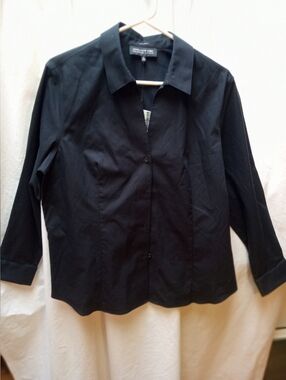 Women's Jones New York Collections Platinum Black Button-Up Collared Shirt